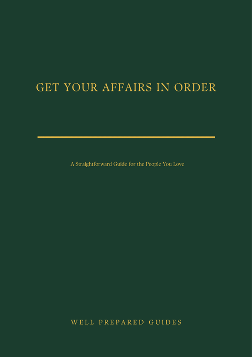 Get Your Affairs In Order guide cover - dark green with gold title