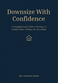 Downsize With Confidence guide cover - navy and cream, house icon