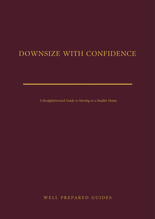 Downsize With Confidence guide cover - maroon with gold title
