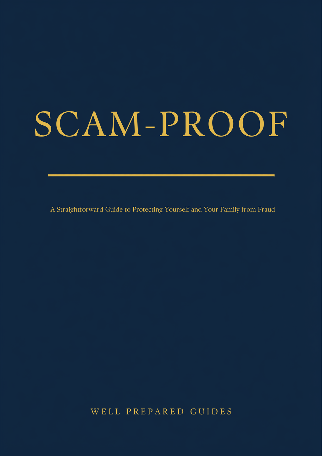 Scam-Proof guide cover - navy with gold title